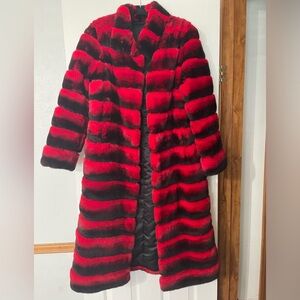 Rex Rabbit Fur Coat Size Medium Red & Black